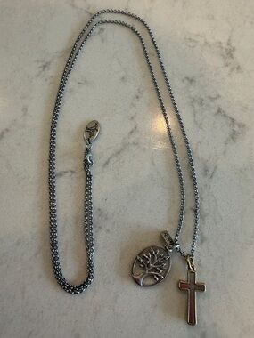 thirty-one Silver-Tone Cross and Tree Pendant Necklace